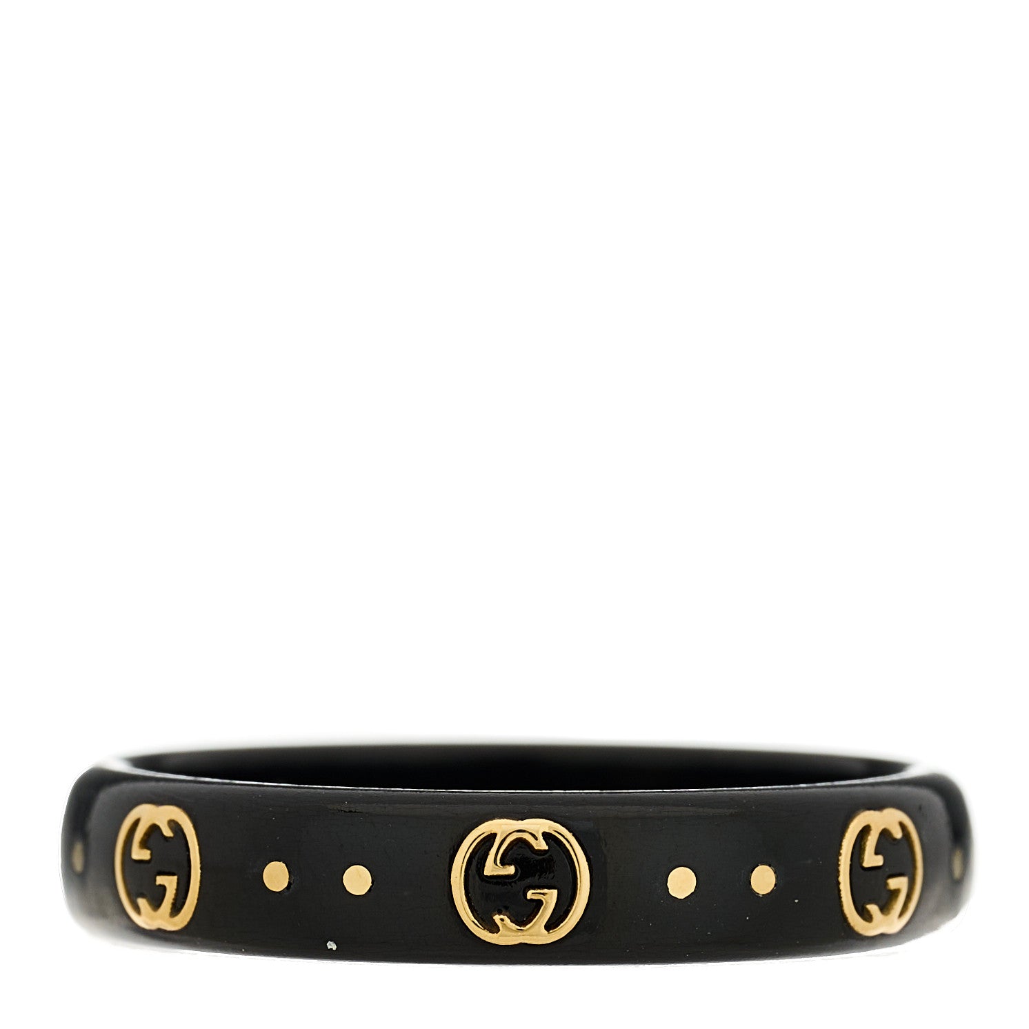 Gucci 18K Yellow Gold Synthetic Corundum Icon Ring 57 8 Black 3 of 6