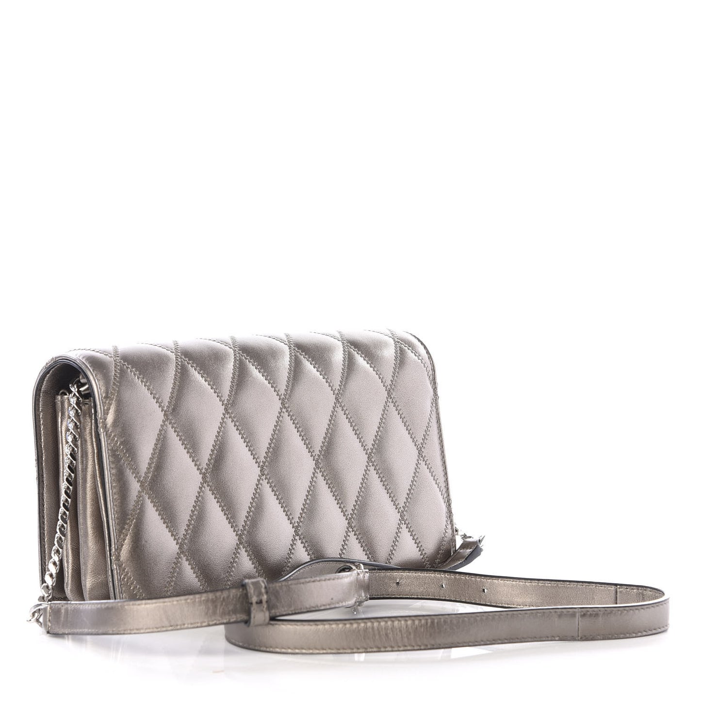 Metallic Lambskin Diamond Quilted Monogram Angie Chain Bag Pimbo