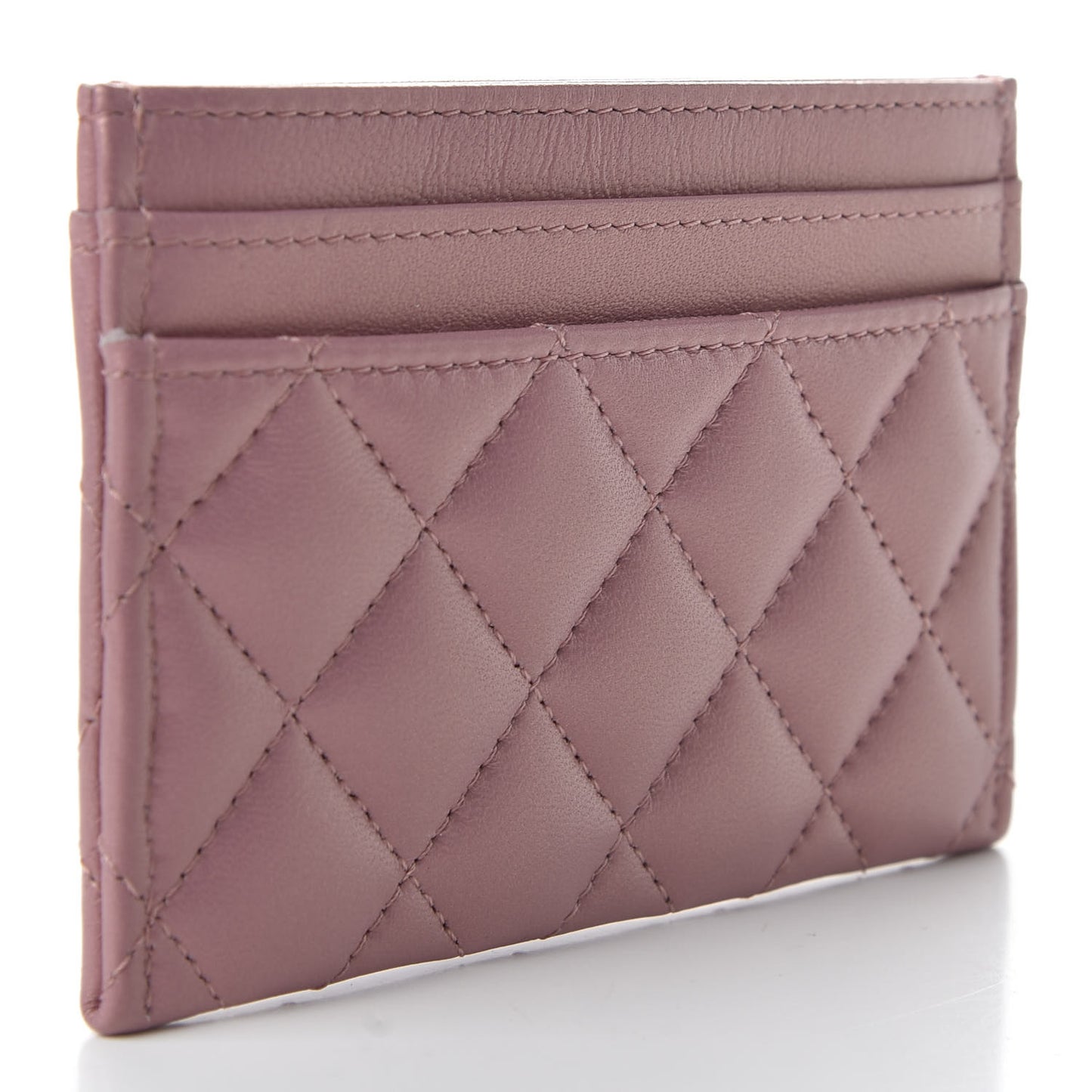 Metallic Lambskin Quilted Boy Card Holder Pink