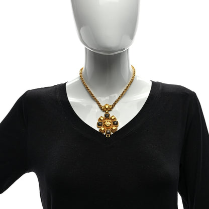 Chanel Gripoix Poured Glass CC Pendant Necklace Gold Black 2 of 5