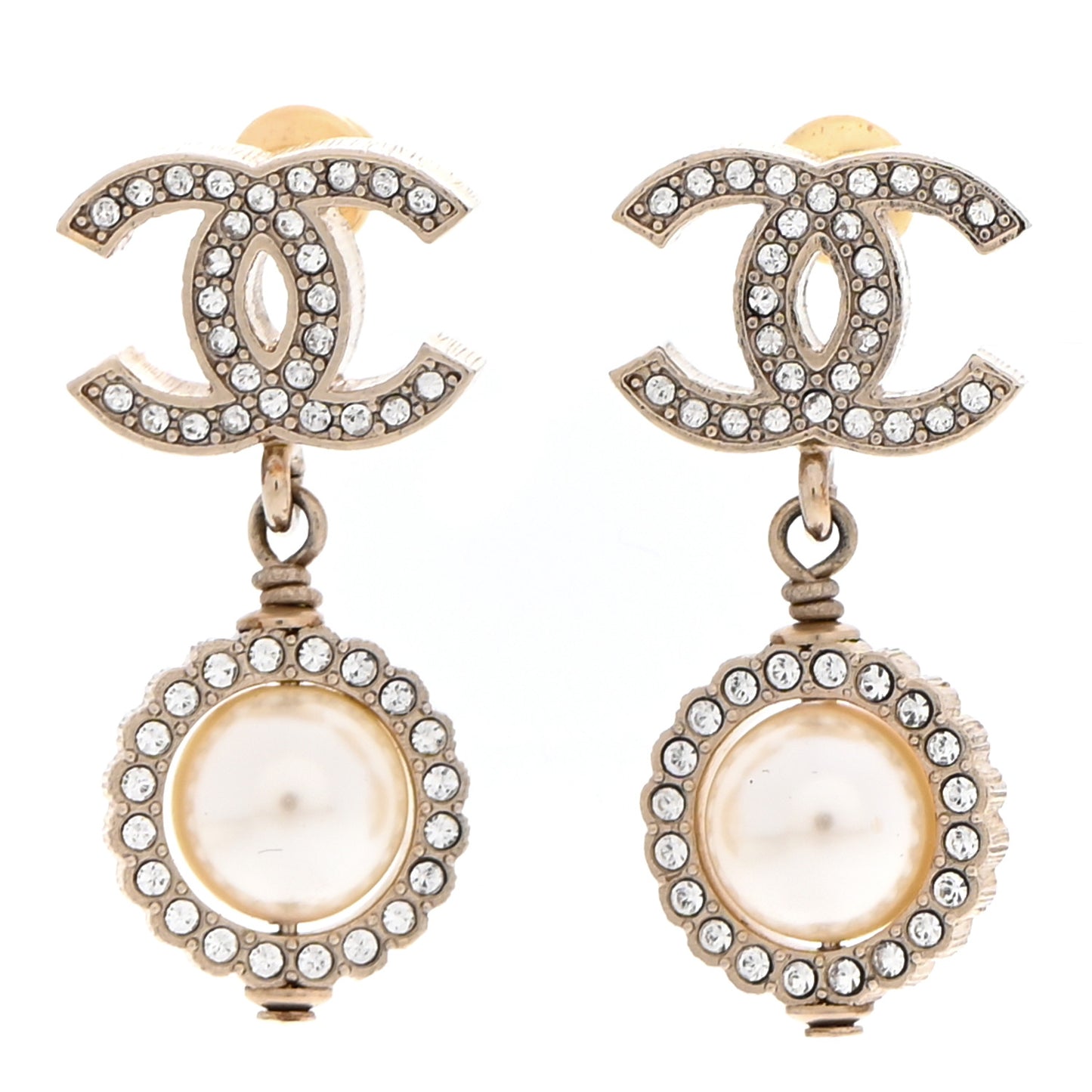 Crystal Pearl CC Lace Camellia Earrings Gold