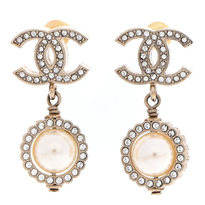 Chanel Crystal Pearl CC Lace Camellia Earrings Gold 1 of 5