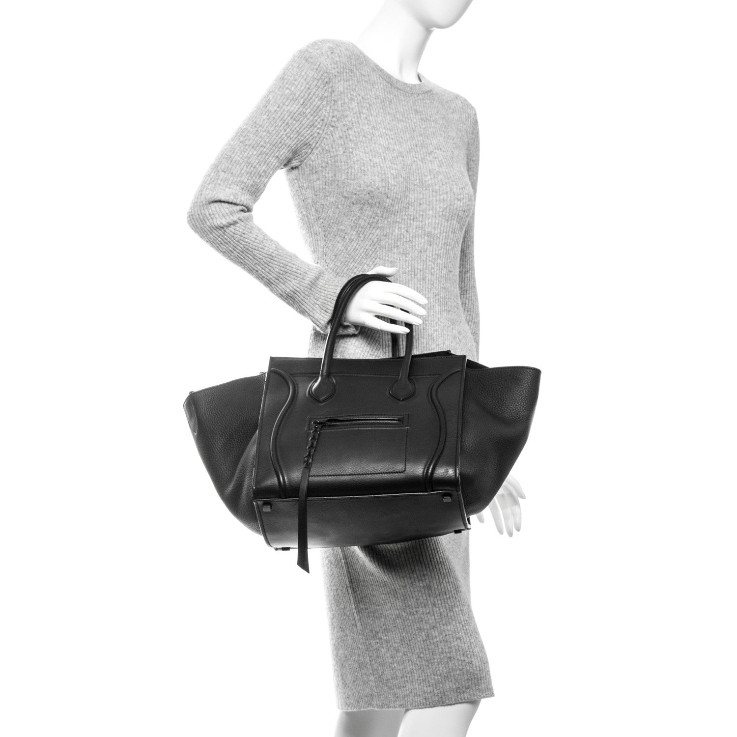 Celine Grained Calfskin Medium Phantom Luggage Black 2 of 7