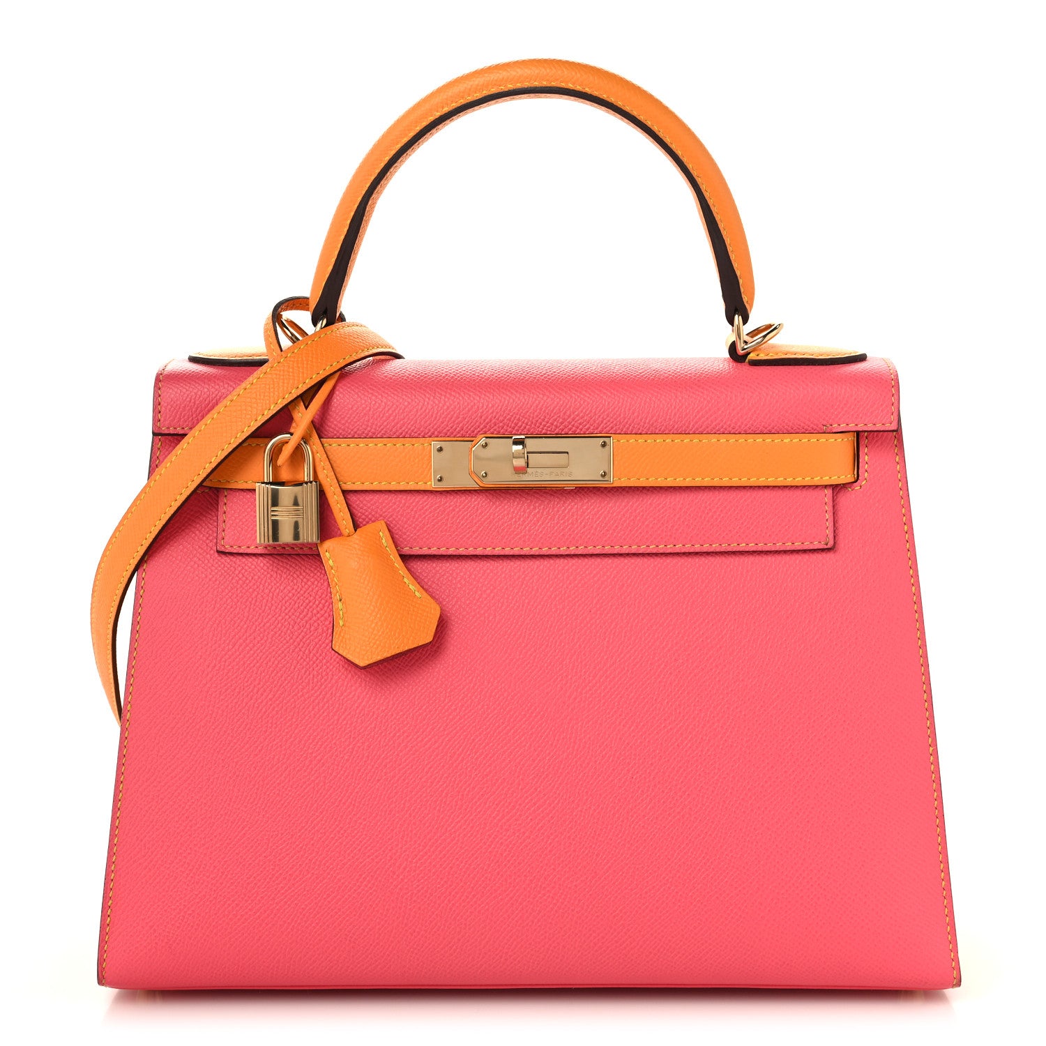 Hermes Epsom Horseshoe Kelly Sellier 28  Rose Azalee Jaune D'or 1 of 10