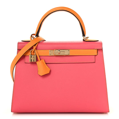 Hermes Epsom Horseshoe Kelly Sellier 28  Rose Azalee Jaune D'or 1 of 10