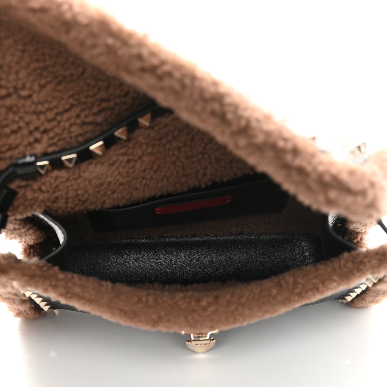 Valentino Garavani Textured Patent Calfskin Shearling Medium Rockstud Flip Lock Crossbody Bag Black 4 of 10