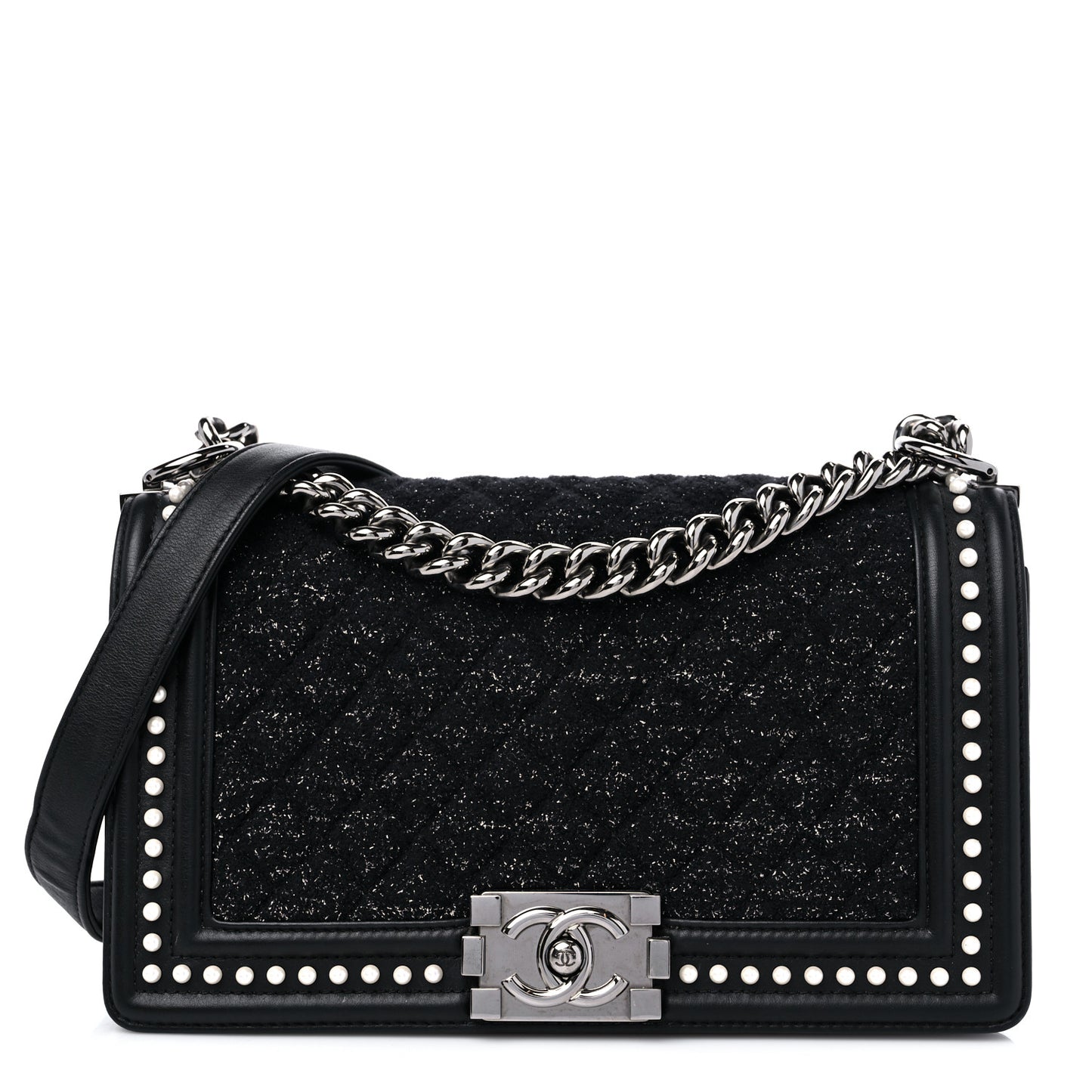 Calfskin Pearl Tweed Medium Boy Flap Black