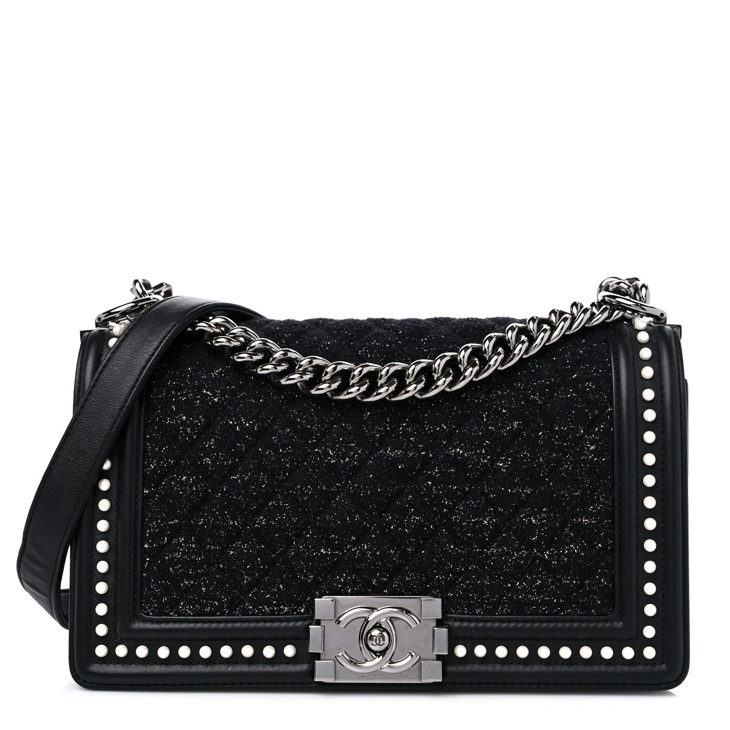 Chanel Calfskin Pearl Tweed Medium Boy Flap Black 1 of 9