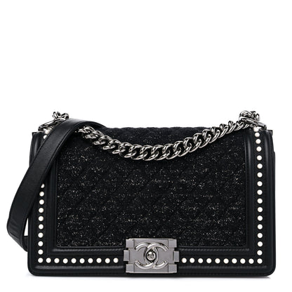 Chanel Calfskin Pearl Tweed Medium Boy Flap Black 1 of 9