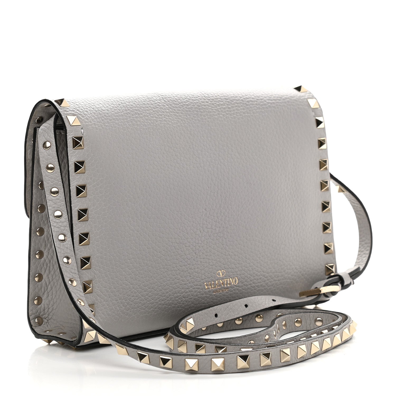 Valentino Garavani Pebbled Calfskin Medium Rockstud Flip Lock Crossbody Bag Pastel Grey 2 of 7