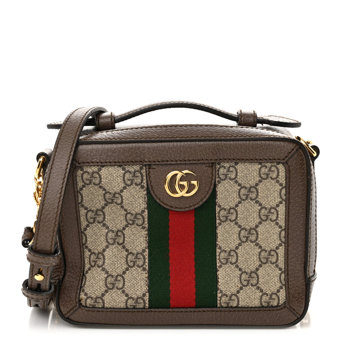 GG Supreme Monogram Mini Ophidia Top Handle Shoulder Bag Brown