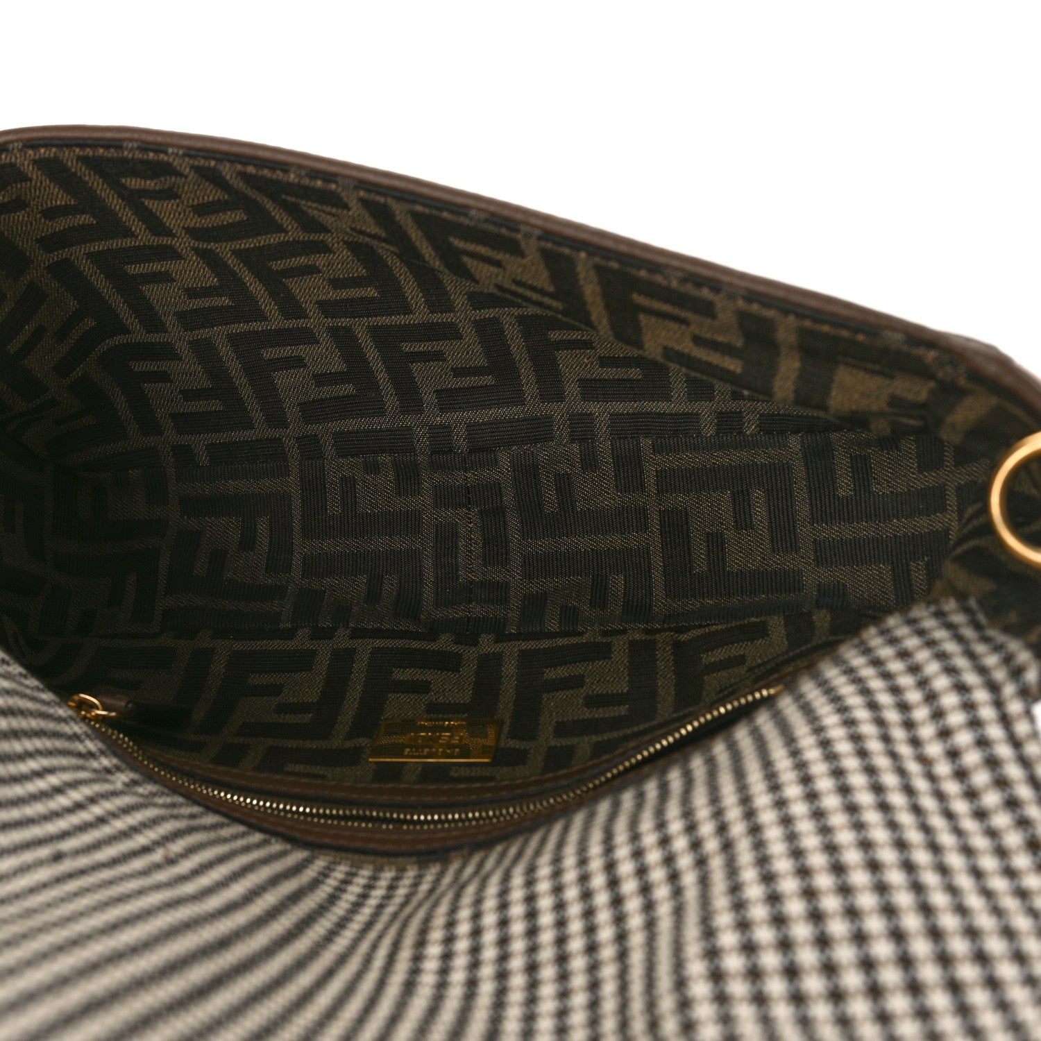 Fendi Wool Vitello King Houndstooth FF Embroidered Baguette Beige Moro 5 of 12