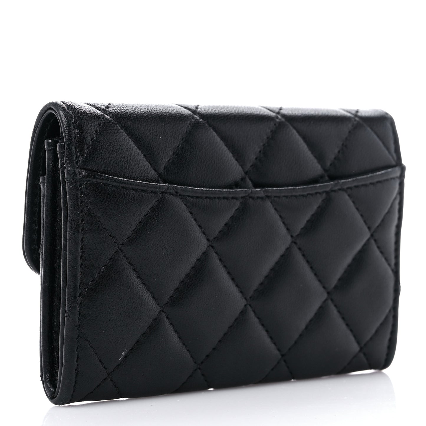 Lambskin Quilted Flap Card Holder Wallet Black