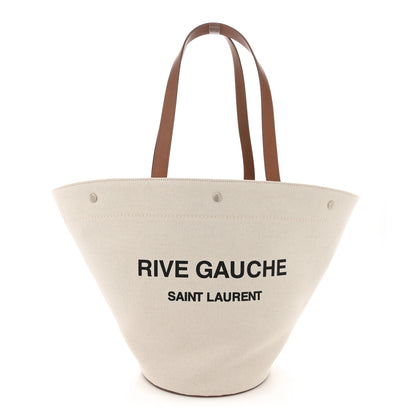 Saint Laurent Canvas Calfskin Rive Gauche Trapezoid Tote Beige 1 of 11