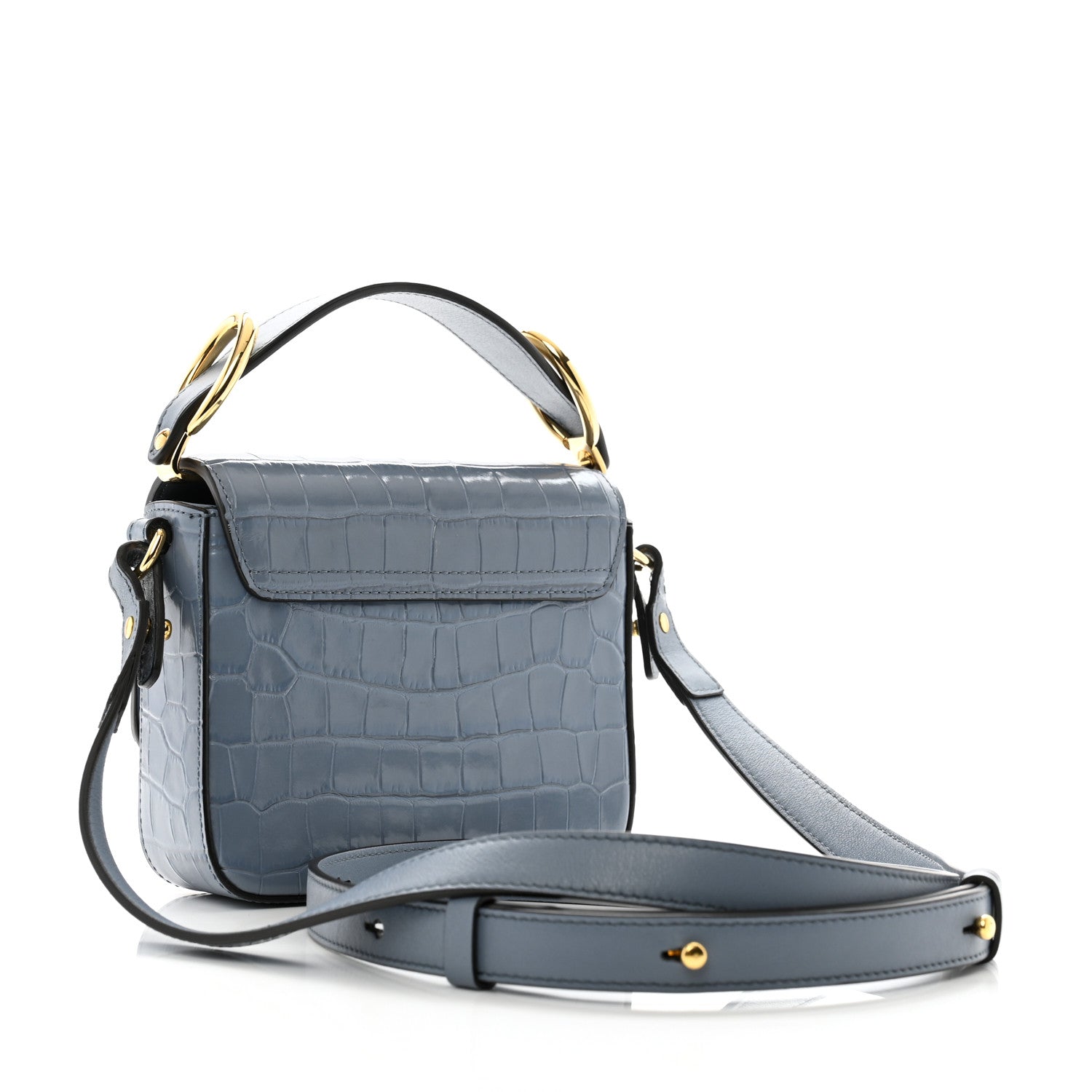 Chloe Calfskin Crocodile Embossed Mini C Double Carry Ash Blue 3 of 11