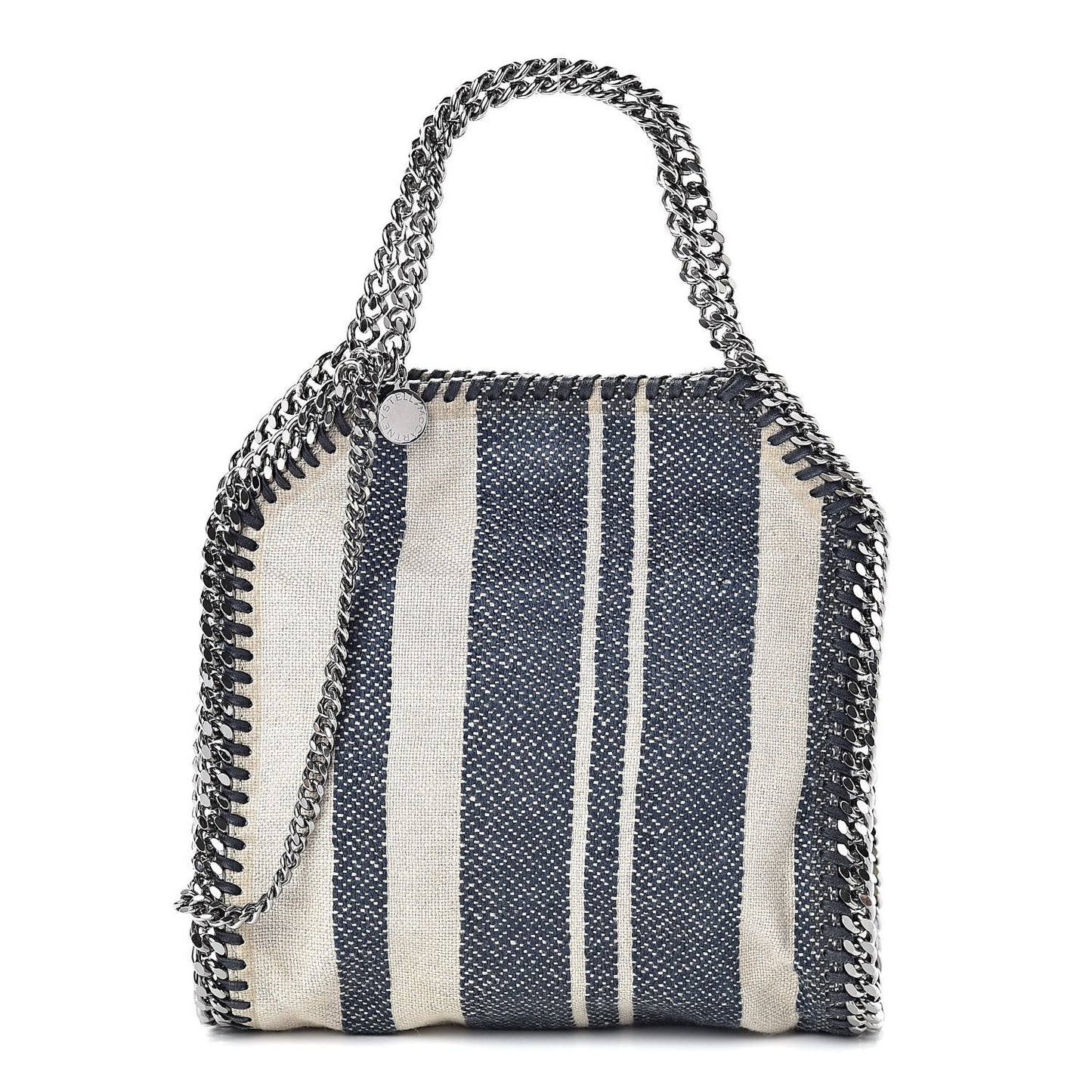 Canvas Mini Striped Falabella Fold Over Tote Navy