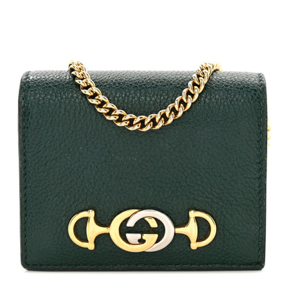 Gucci Grainy Calfskin Zumi Chain Card Case Wallet Vintage Green 1 of 11
