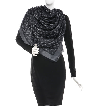Louis Vuitton Silk Lurex Wool Monogram Shine Shawl Black 2 of 4