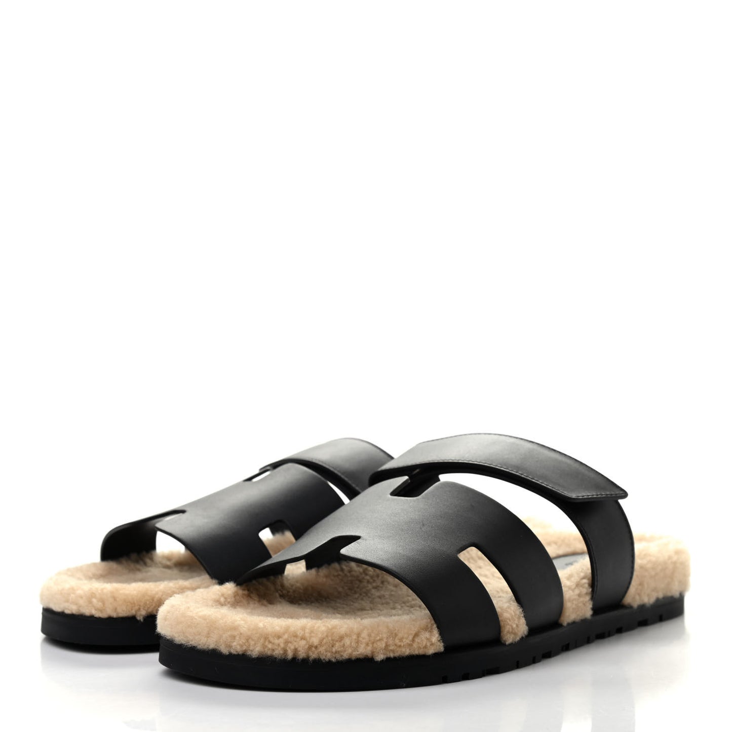 Veau Indios Woolskin Mens Chypre Sandals 44 Black Ecru