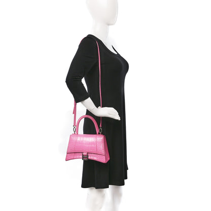 Balenciaga Shiny Calfskin Crocodile Embossed Small Hourglass Top Handle Bag Baby Pink 2 of 18