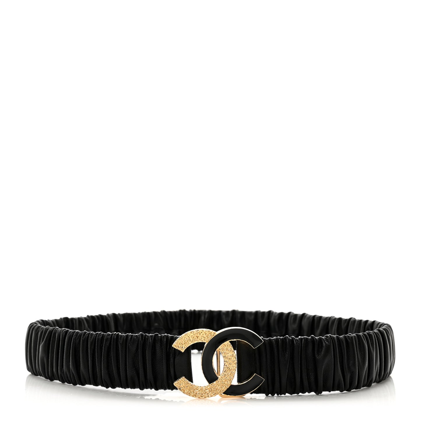 Lambskin Metal Ruched Chain CC Belt 75/30 Black