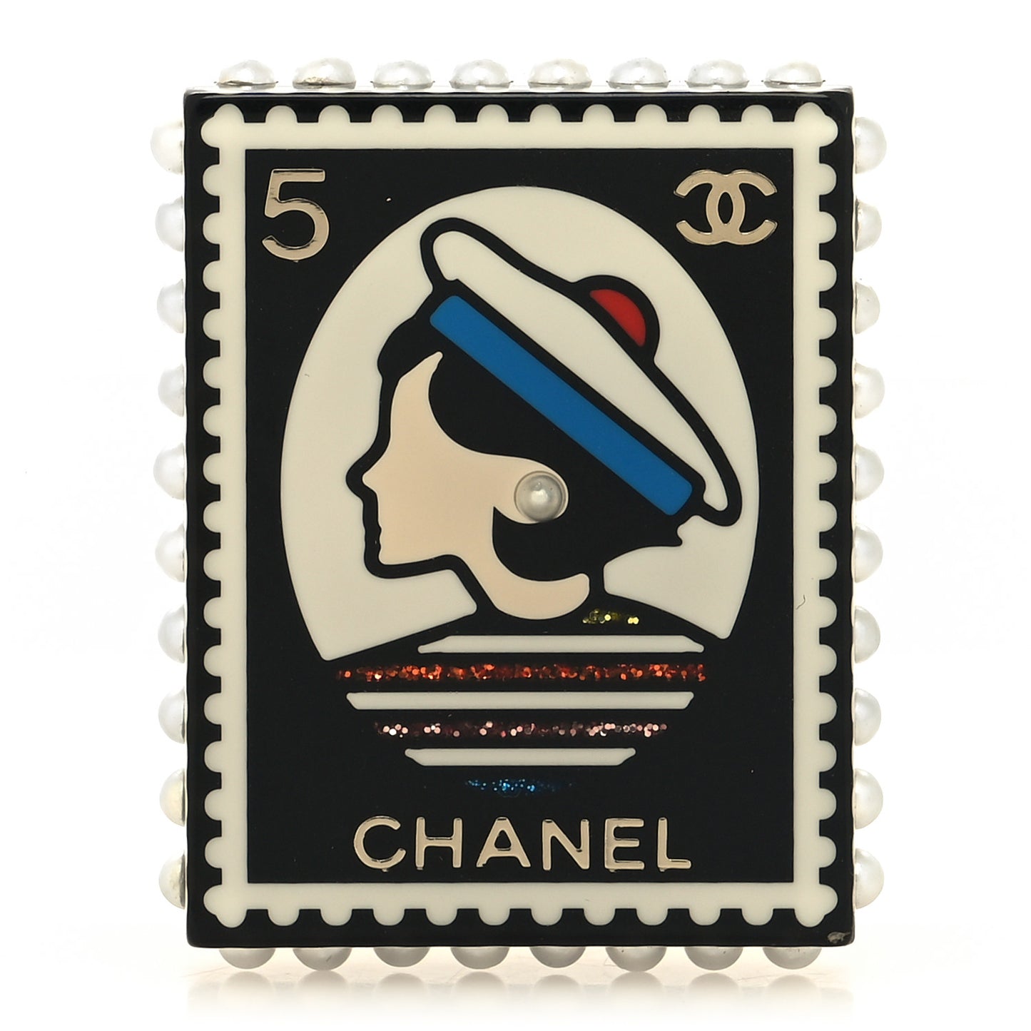 Resin Pearl Glitter CC Coco Chanel Brooch Multicolor