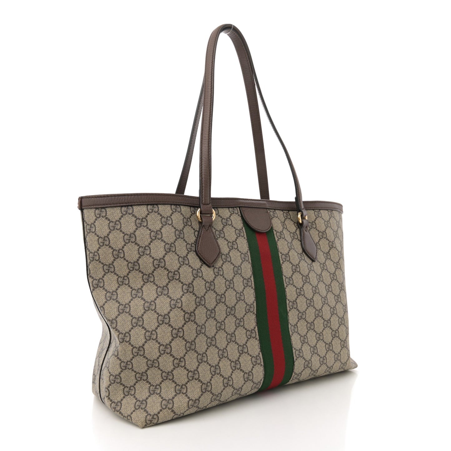 GG Supreme Monogram Textured Calfskin Web Medium Ophidia Shopping Tote Beige Ebony New Acero