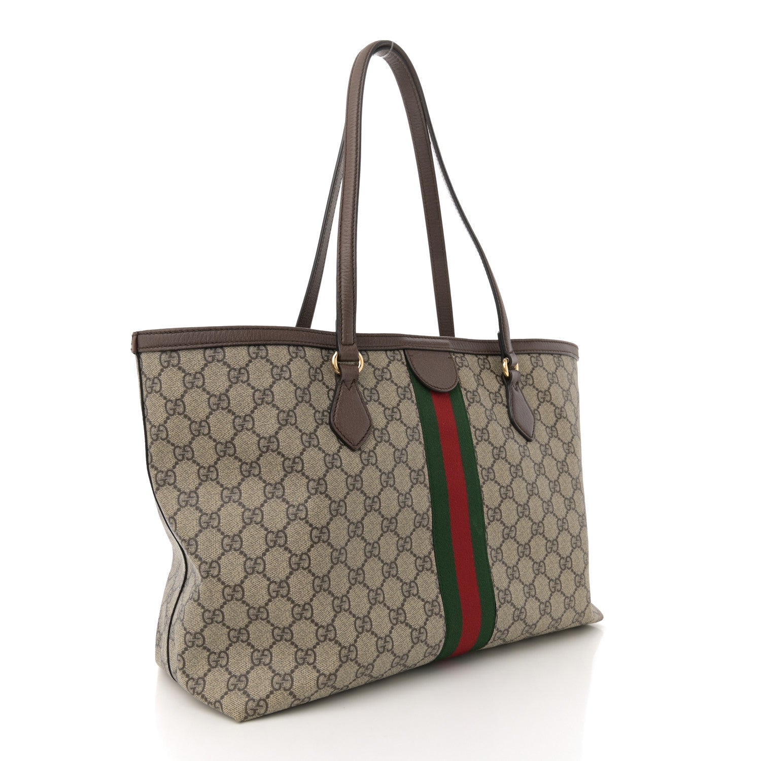 Gucci GG Supreme Monogram Textured Calfskin Web Medium Ophidia Shopping Tote Beige Ebony New Acero 3 of 12