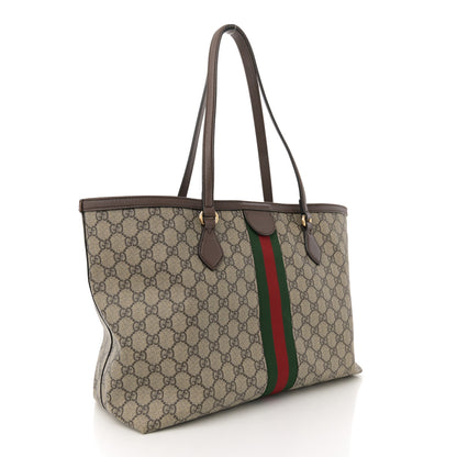 Gucci GG Supreme Monogram Textured Calfskin Web Medium Ophidia Shopping Tote Beige Ebony New Acero 3 of 12