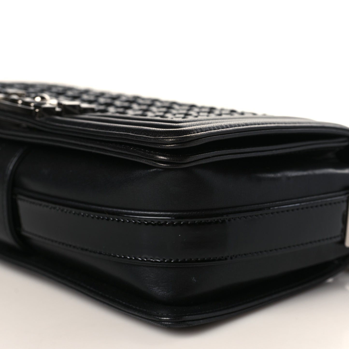 Calfskin Patent Braided Medium Boy Flap Black