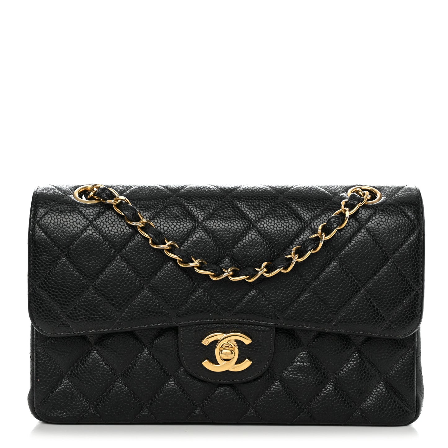 Caviar Quilted Small Double Flap Black