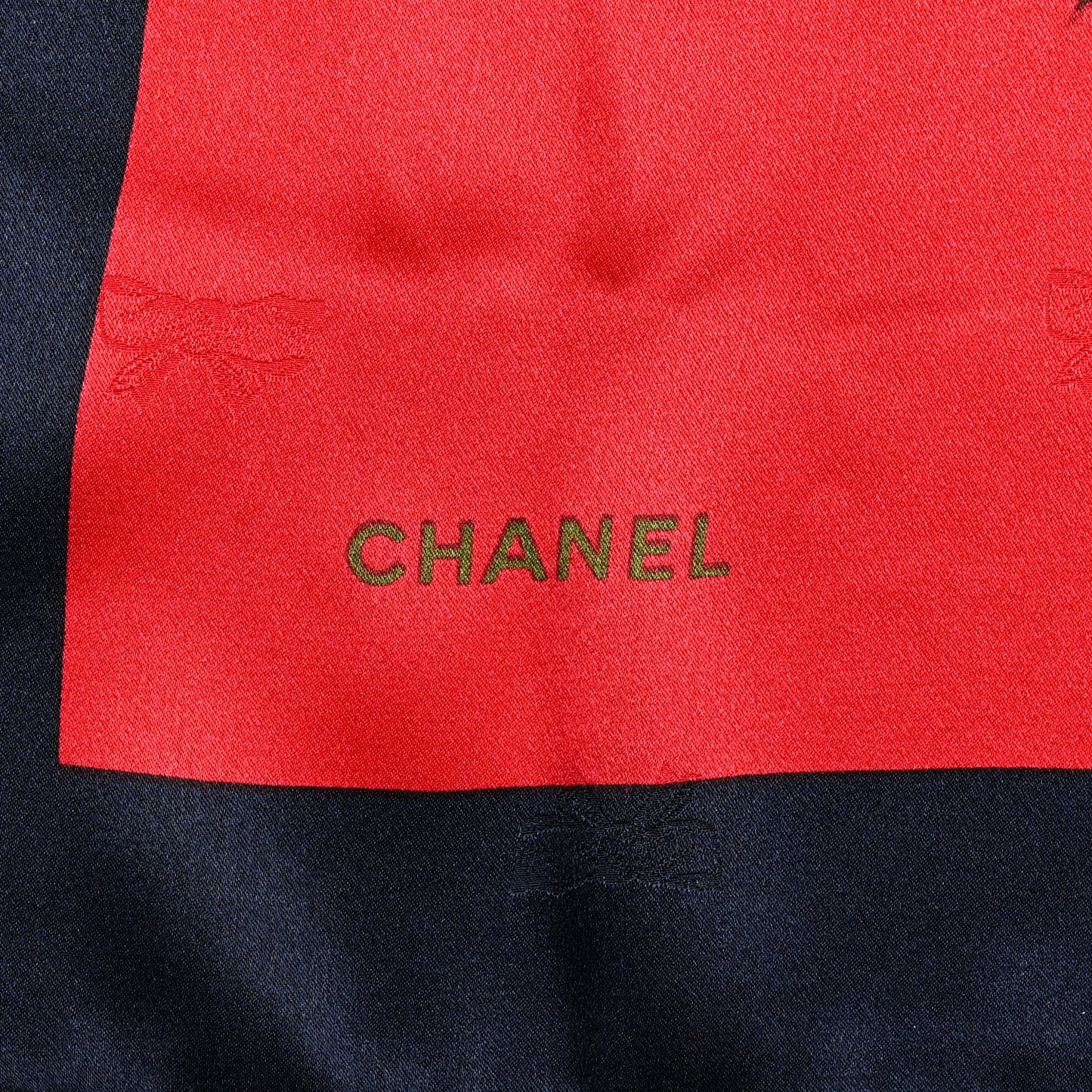 Silk CC Camellia Chain Scarf Red