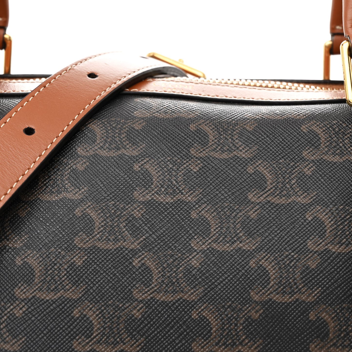 Triomphe Canvas Calfskin Boston Bag Tan