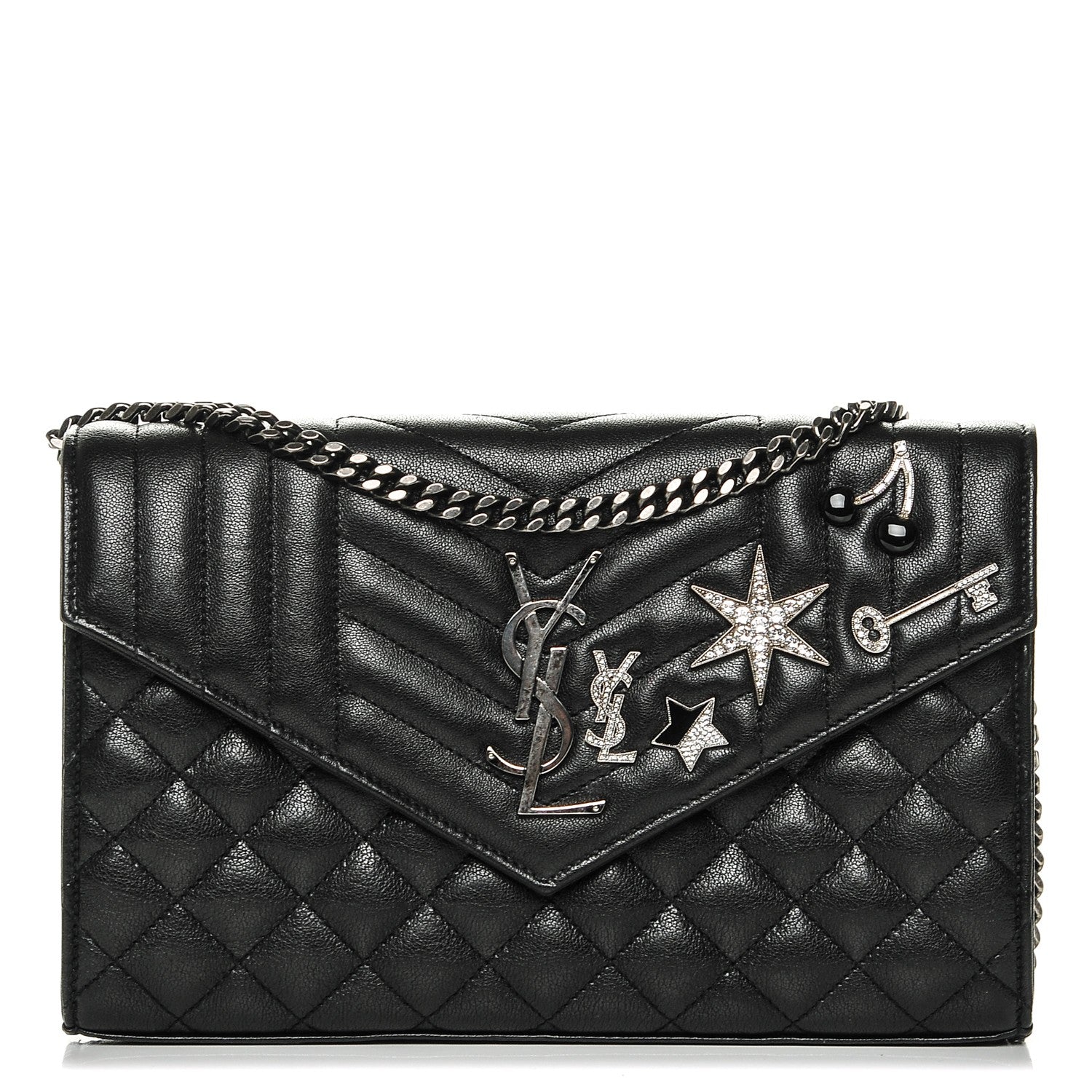 Saint Laurent Lambskin Mixed Matelasse Monogram Charms Chain Wallet Black 1 of 7