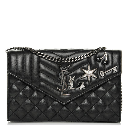 Saint Laurent Lambskin Mixed Matelasse Monogram Charms Chain Wallet Black 1 of 7
