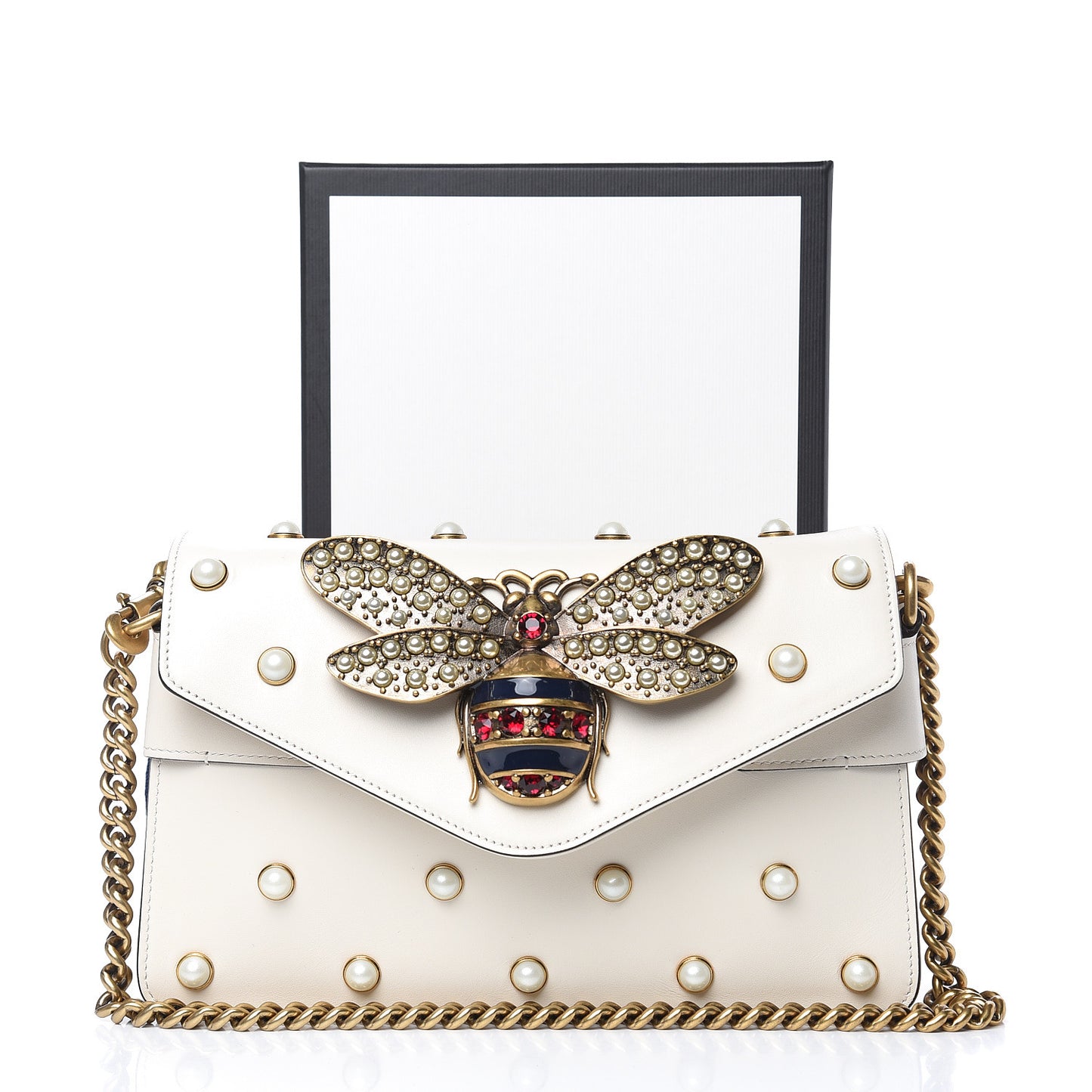Nappa Pearl Studded Mini Queen Margaret Broadway Shoulder Bag Mystic White