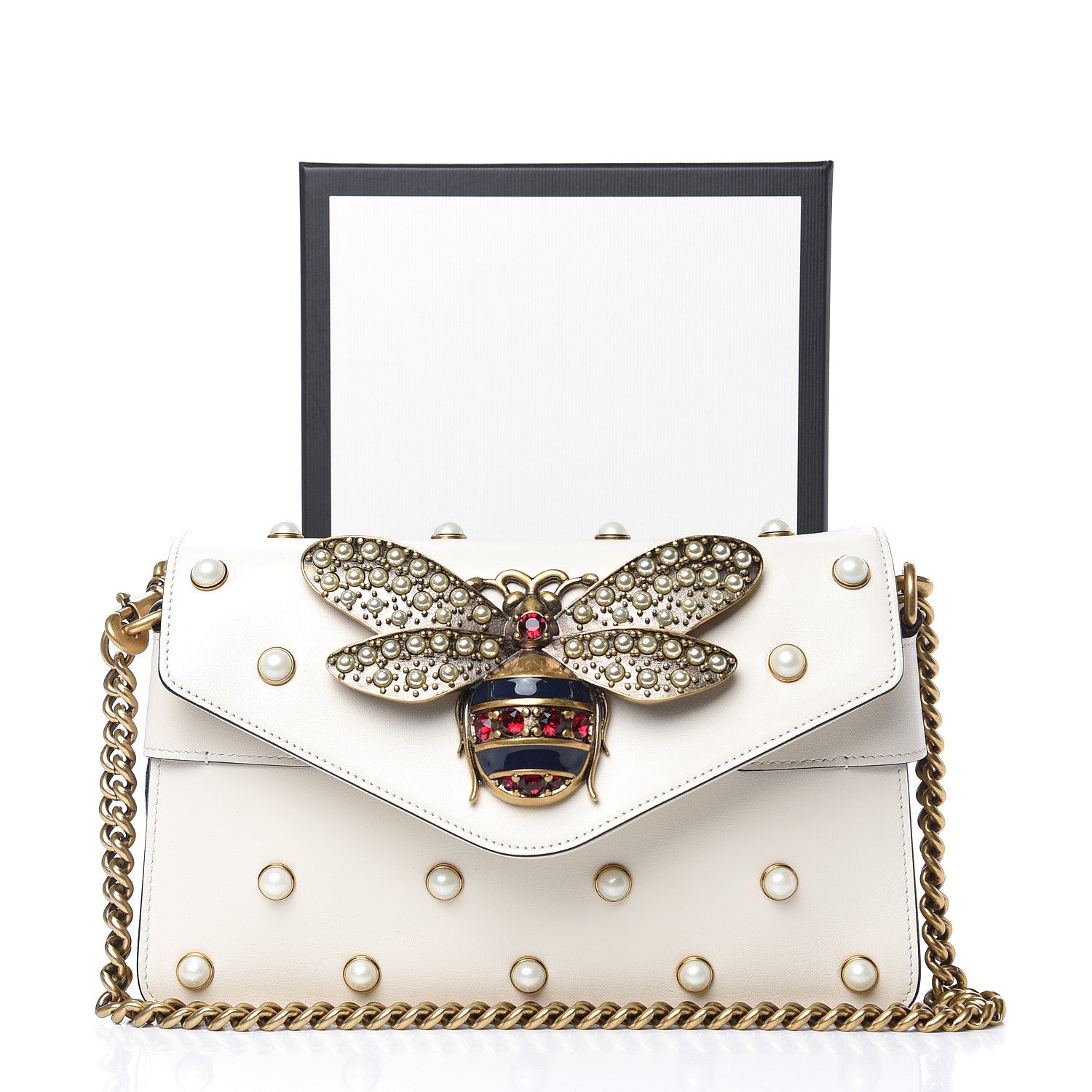 Gucci Nappa Pearl Studded Mini Queen Margaret Broadway Shoulder Bag Mystic White 9 of 9