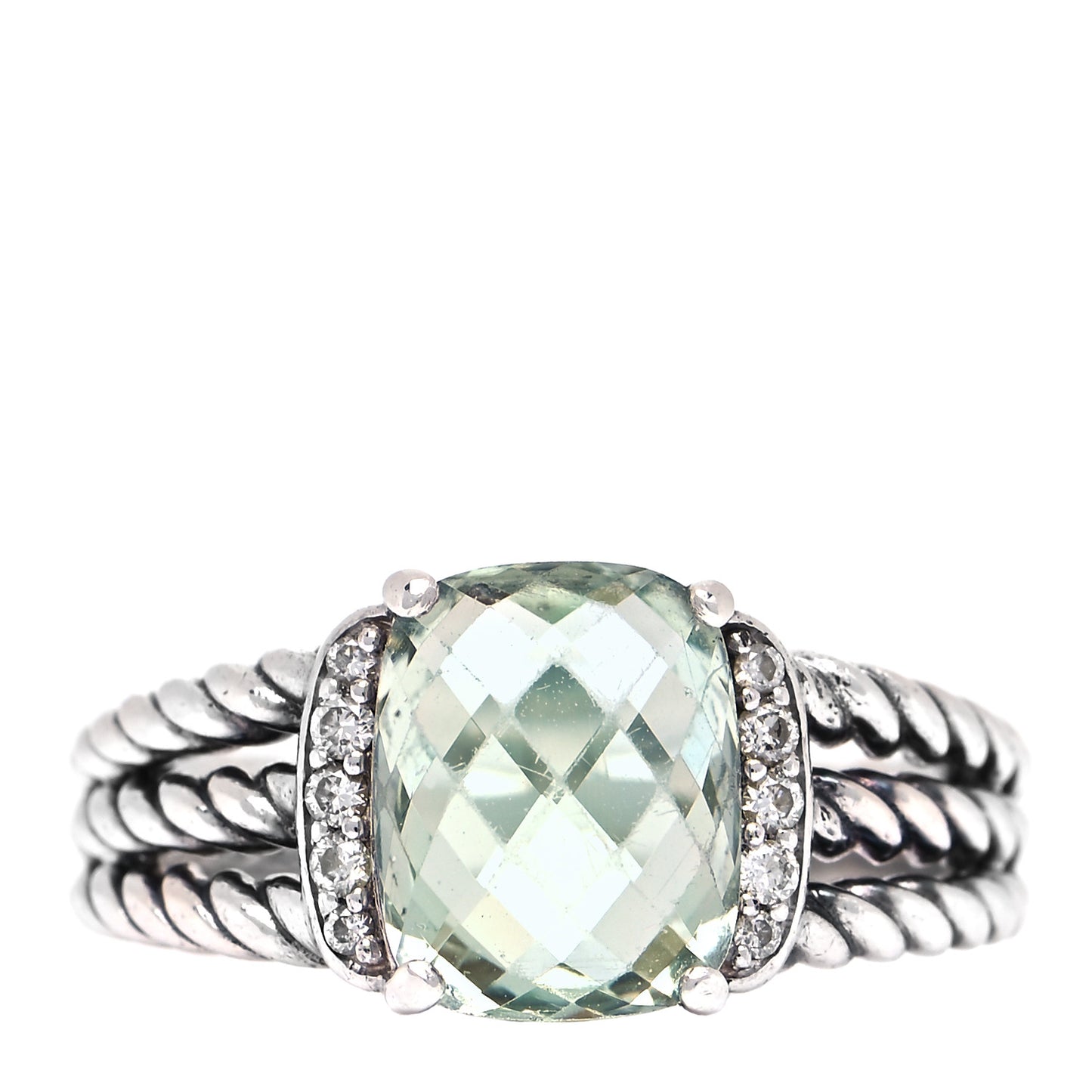 Sterling Silver Diamond Prasiolite 10mm Petite Wheaton Ring 57 8