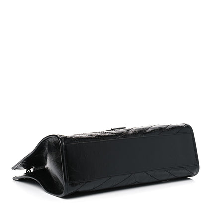Saint Laurent Crinkled Calfskin Matelasse Monogram Medium Niki Shopper Tote Black 3 of 4