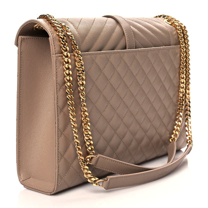 Saint Laurent Grain De Poudre Textured Mixed Matelasse Triquilt Large Monogram Satchel Natural Tan 3 of 10