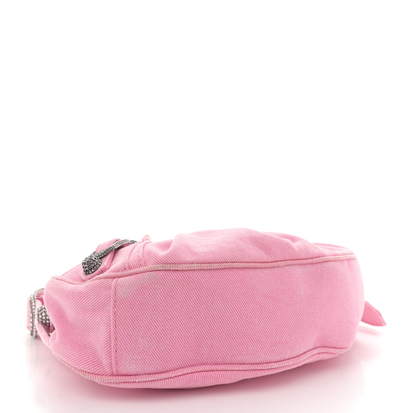 Washed Frayed Denim Crystal Le Cagole Shoulder Bag XS Denim Pink