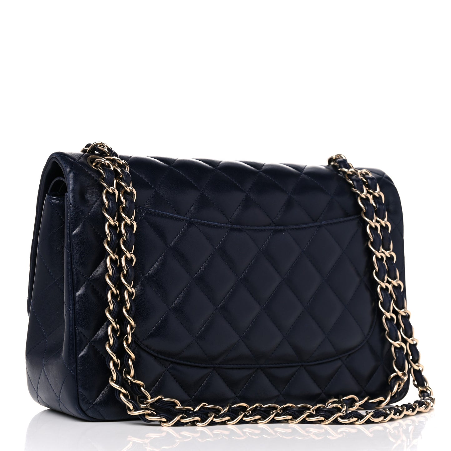 Lambskin Quilted Jumbo Double Flap Navy Blue