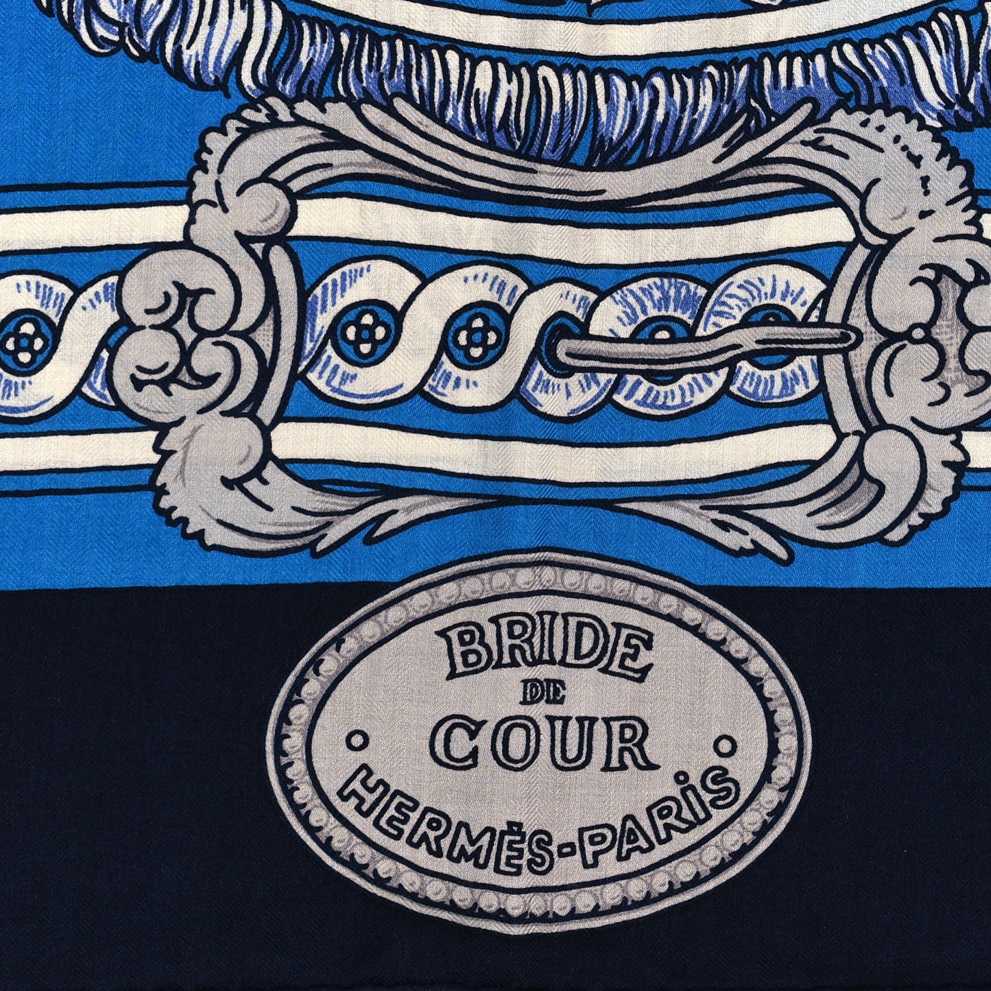 Cashmere Silk Bride De Cour Remix Shawl 140 Bleu Marine Cobalt Gold