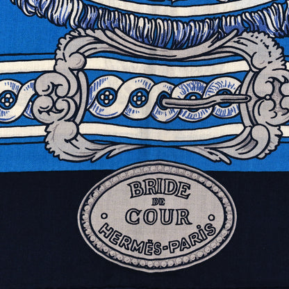 Hermes Cashmere Silk Bride De Cour Remix Shawl 140 Bleu Marine Cobalt Gold 2 of 3