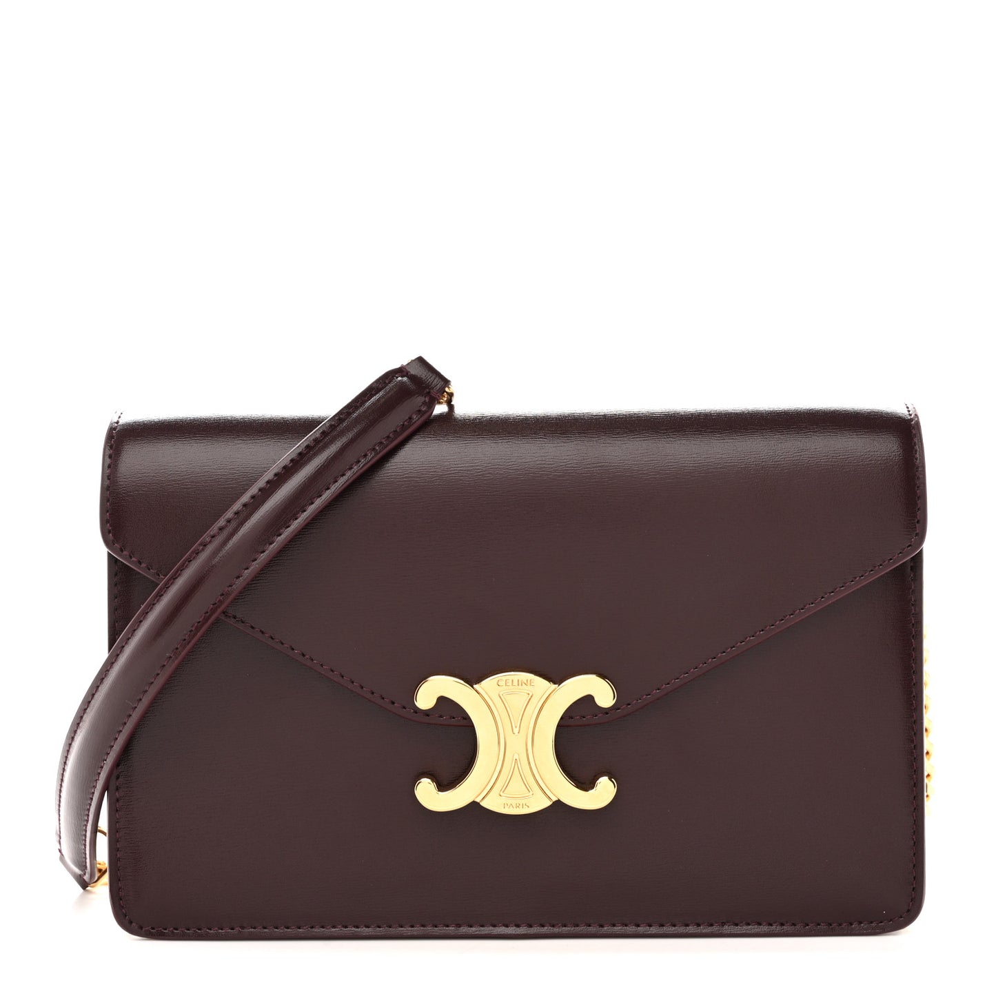Shiny Calfskin Triomphe Margo Wallet on Chain Burgundy