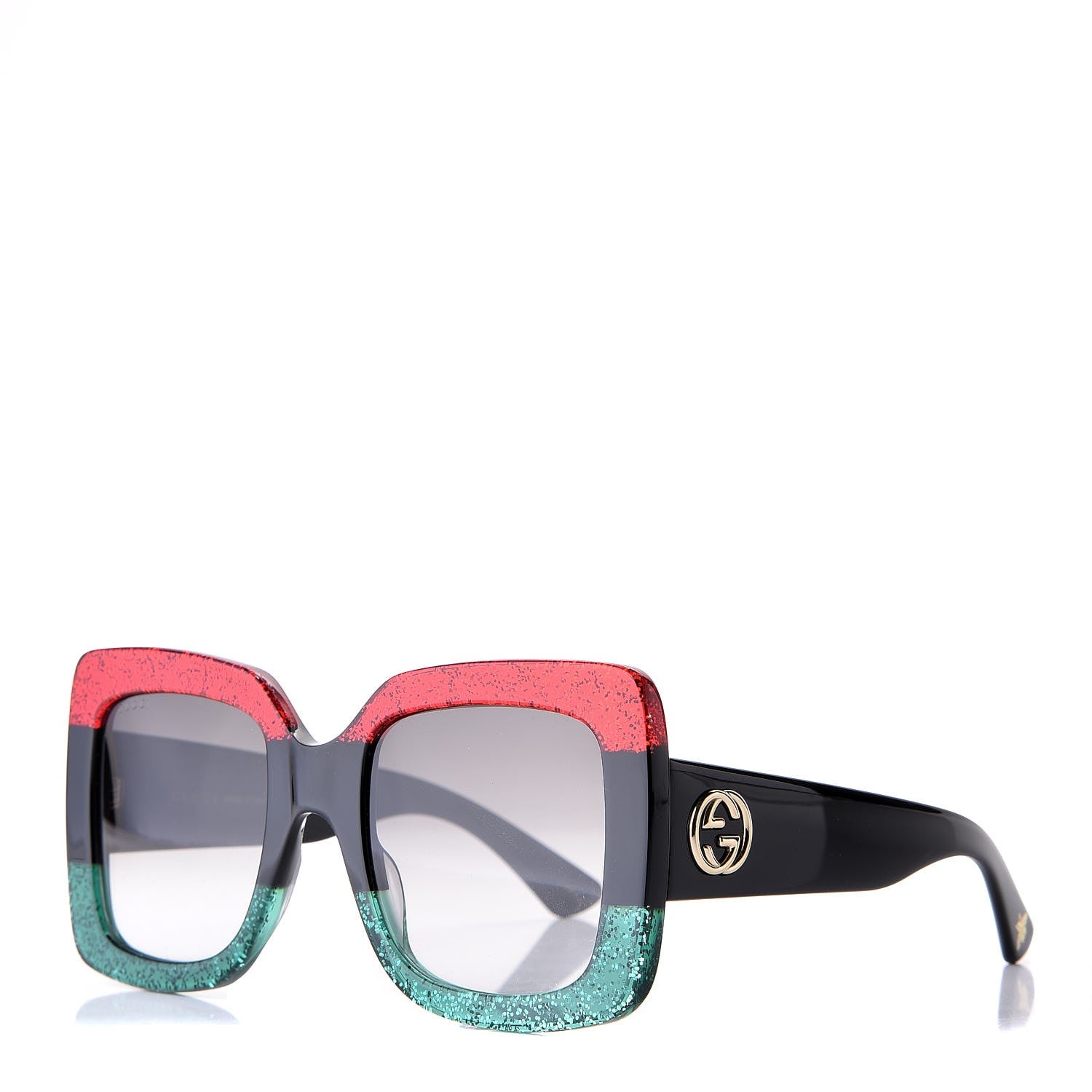 Gucci Square Frame GG0083S Sunglasses Glitter Red Black Green 1 of 8