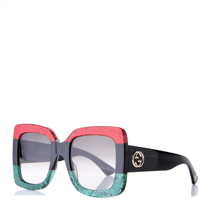 Gucci Square Frame GG0083S Sunglasses Glitter Red Black Green 1 of 8