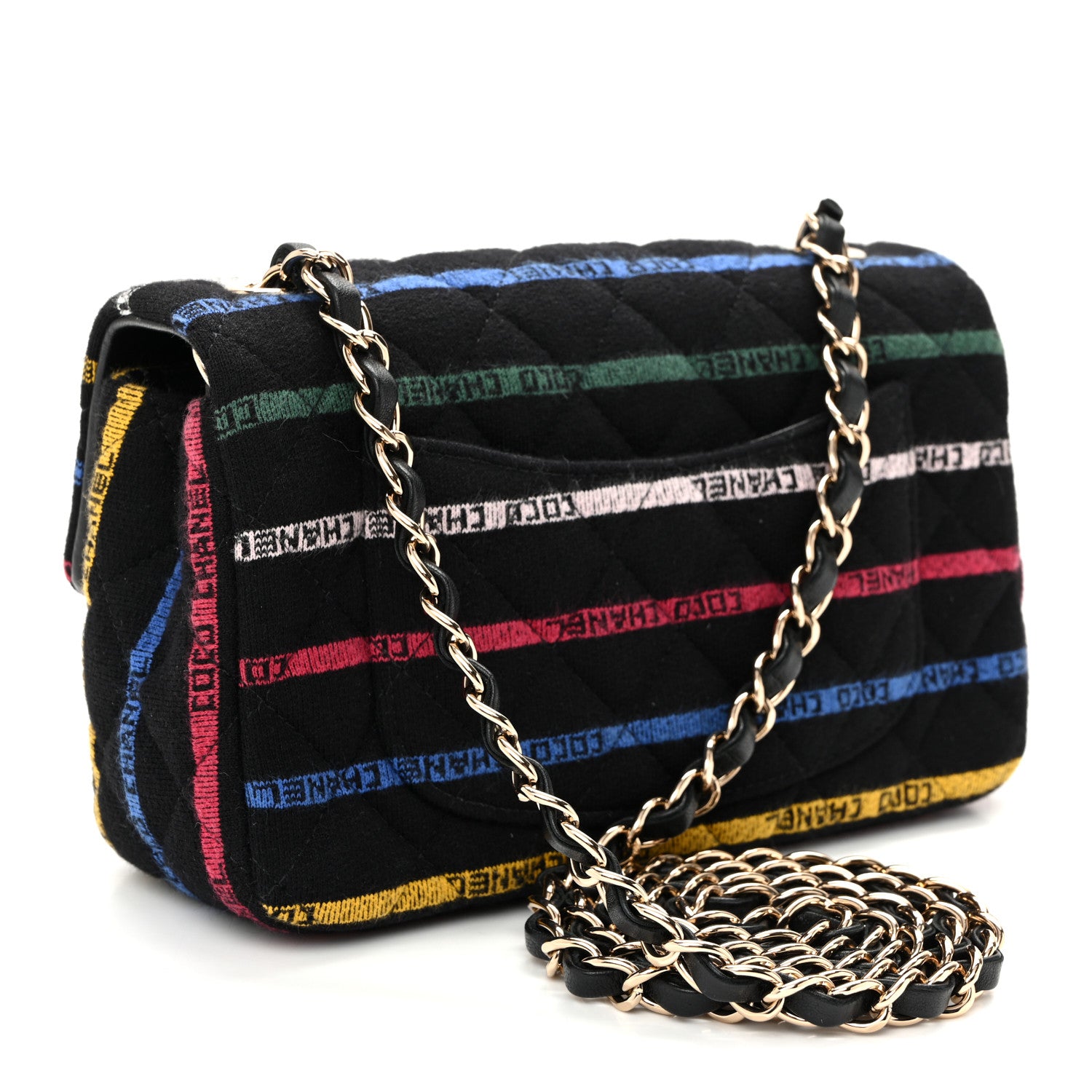 Chanel Jersey Quilted Mini Rectangular Flap Black Multicolor 3 of 10