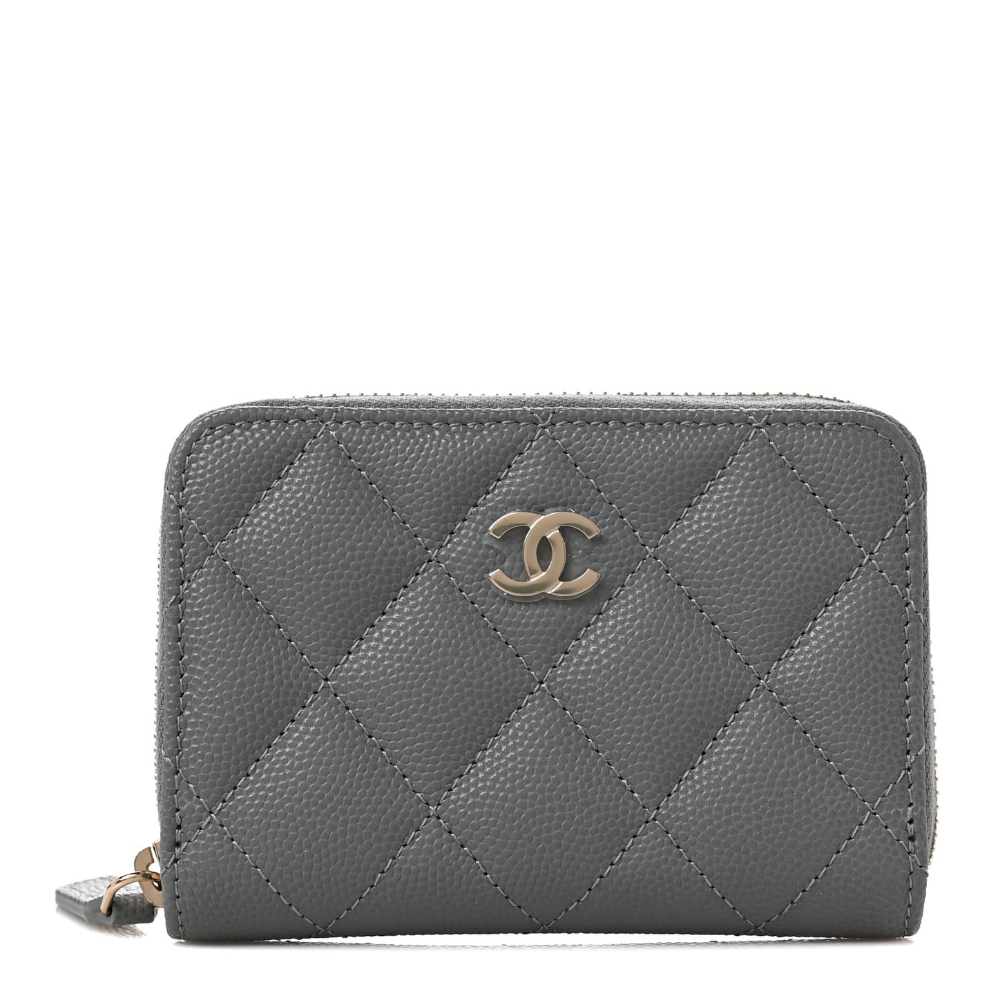 Caviar Quilted Zip Coin Purse Grey