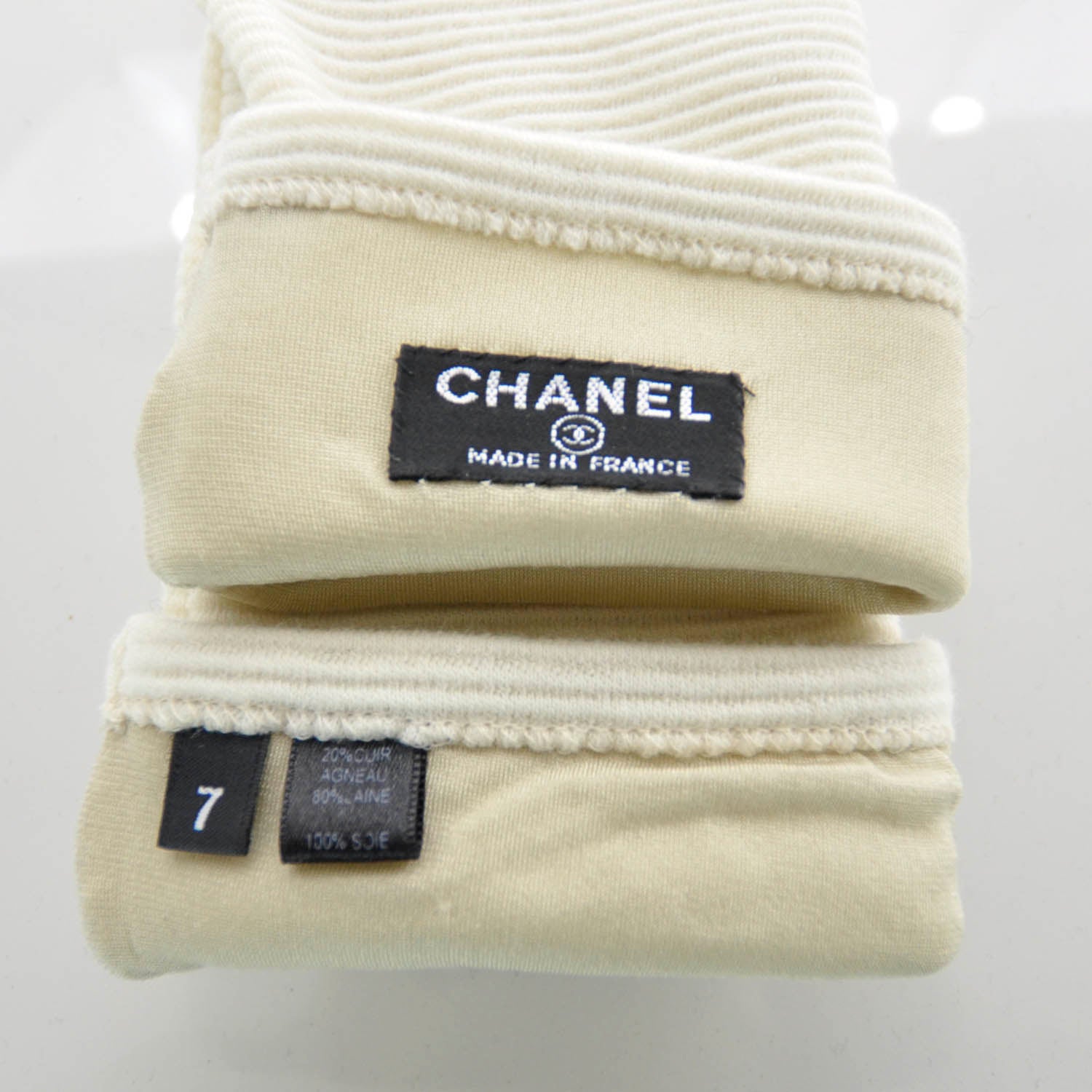 Chanel Lambskin Wool Long Gloves Size 7 White 5 of 5